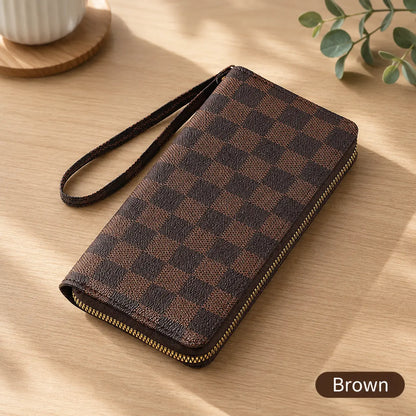 Women'S Plaid Printed Minimalist Long Wallet - Clutch Wristlet, Surround Card Holder, Zipper Closure, Versatile Casual Wear Accessory，Zipper Coin， Removable Wristet， Large Capacity Card Holder, Coins Pouch, Multi Functional Wallet， Young Girl