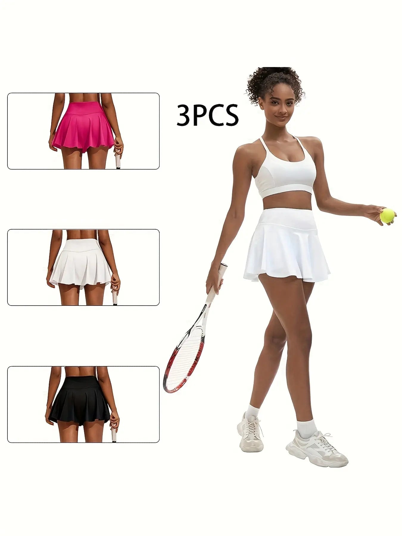 Women'S Basic Minimalist 3-Pack 2-In-1 Skorts, High Waist Stretchy Flowy Mini Skirt with Pockets, Summer Yoga Activewear Bottoms