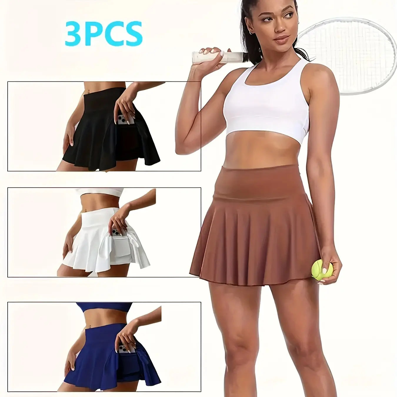 Women'S Basic Minimalist 3-Pack 2-In-1 Skorts, High Waist Stretchy Flowy Mini Skirt with Pockets, Summer Yoga Activewear Bottoms