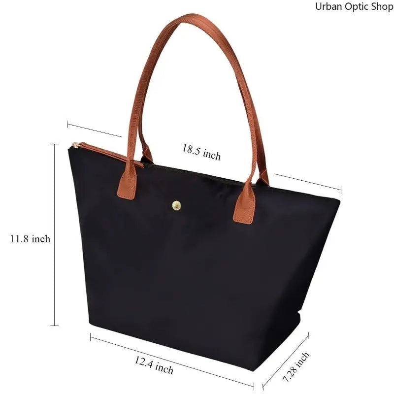 Women'S Large Capacity Tote Bag, Nylon Oxford Work Bag with Contrast Leather Handles for Commute and Daily Travel, Tote Bags, Work Bags for Women