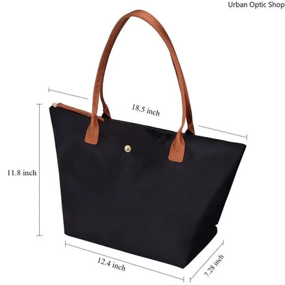 Women'S Large Capacity Tote Bag, Nylon Oxford Work Bag with Contrast Leather Handles for Commute and Daily Travel, Tote Bags, Work Bags for Women