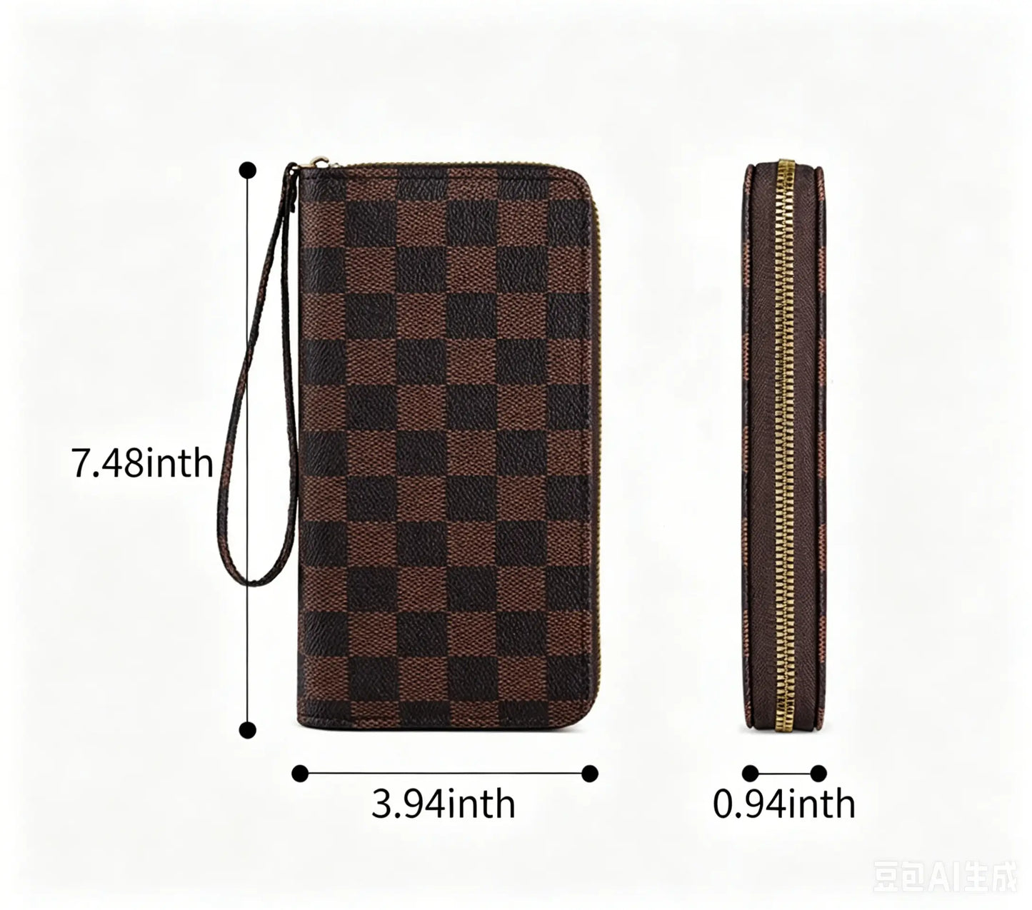 Women'S Plaid Printed Minimalist Long Wallet - Clutch Wristlet, Surround Card Holder, Zipper Closure, Versatile Casual Wear Accessory，Zipper Coin， Removable Wristet， Large Capacity Card Holder, Coins Pouch, Multi Functional Wallet， Young Girl