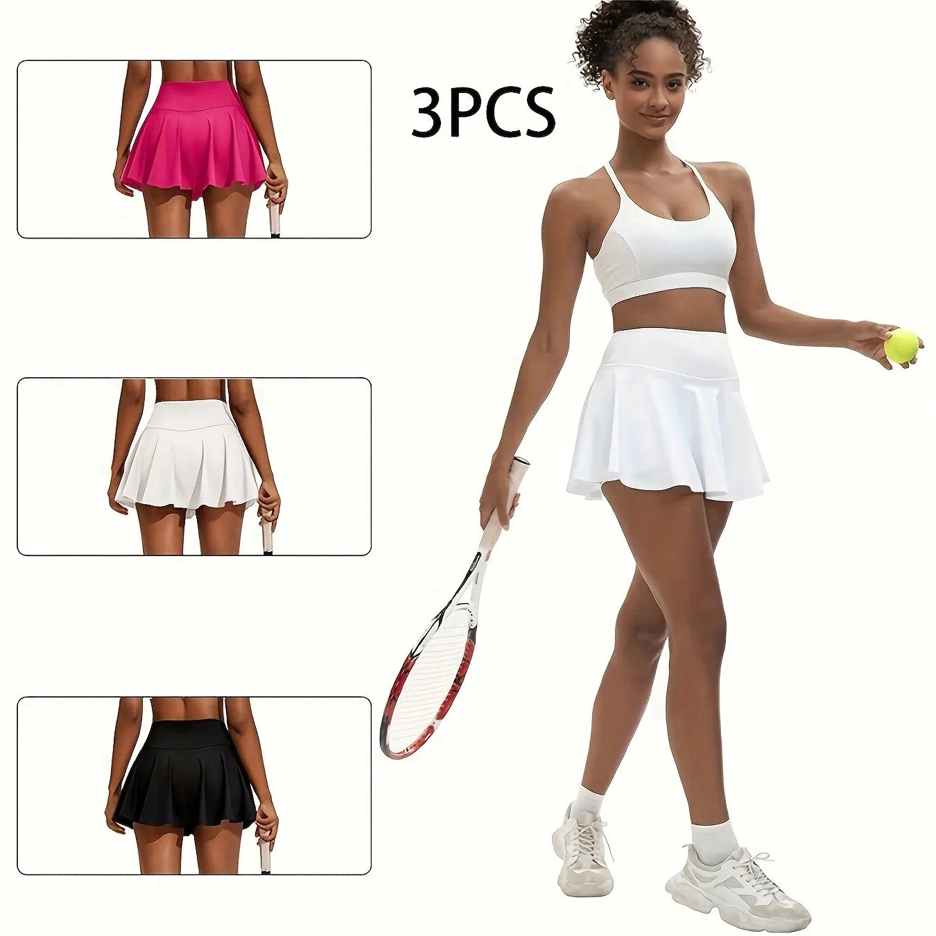 Women'S Basic Minimalist 3-Pack 2-In-1 Skorts, High Waist Stretchy Flowy Mini Skirt with Pockets, Summer Yoga Activewear Bottoms