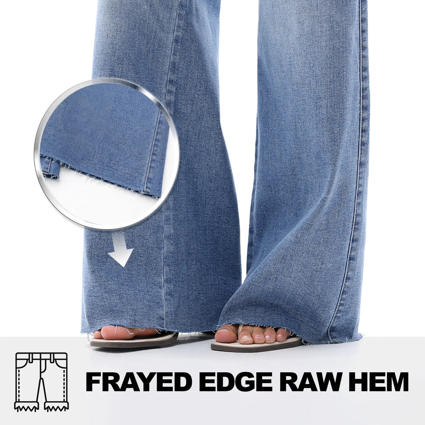 【3 Lengths】Freya ONESO Women'S Tummy Control Raw Hem Baggy Denim Pants Mid Rise Wide Leg Denim Jeans Retro Streetwear Style Comfortable Jeans Commuter Style Baggy High Stretchy Soft Breathable Spring& Summer #Summervibes