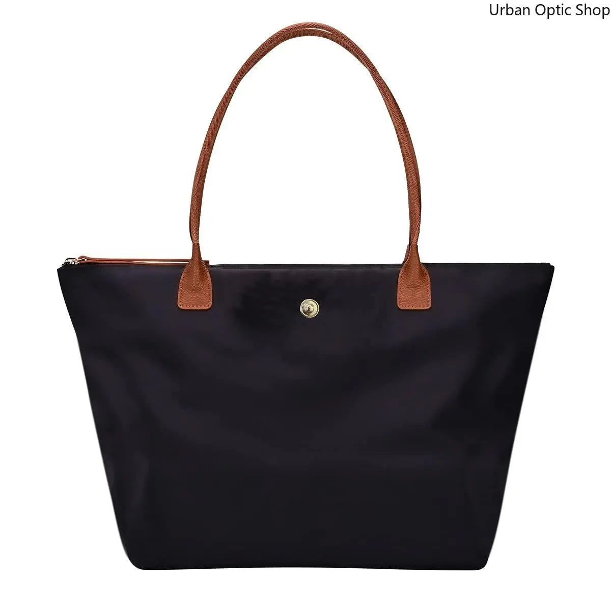 Women'S Large Capacity Tote Bag, Nylon Oxford Work Bag with Contrast Leather Handles for Commute and Daily Travel, Tote Bags, Work Bags for Women