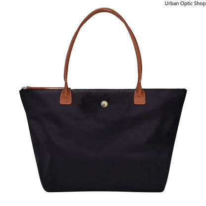 Women'S Large Capacity Tote Bag, Nylon Oxford Work Bag with Contrast Leather Handles for Commute and Daily Travel, Tote Bags, Work Bags for Women