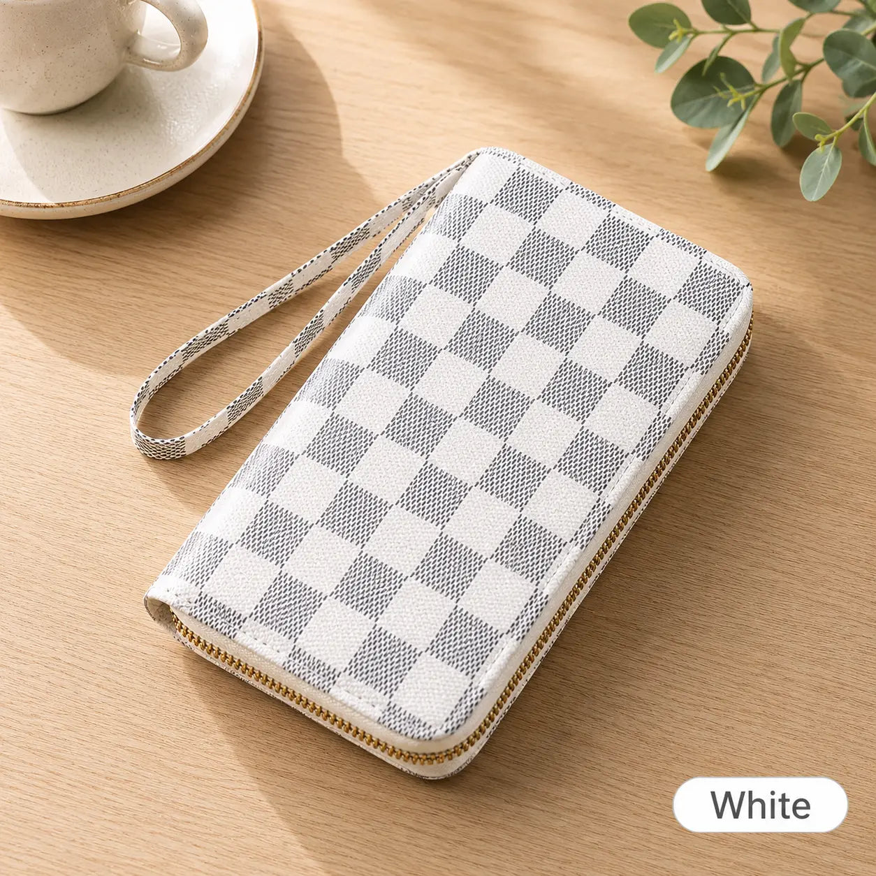 Women'S Plaid Printed Minimalist Long Wallet - Clutch Wristlet, Surround Card Holder, Zipper Closure, Versatile Casual Wear Accessory，Zipper Coin， Removable Wristet， Large Capacity Card Holder, Coins Pouch, Multi Functional Wallet， Young Girl