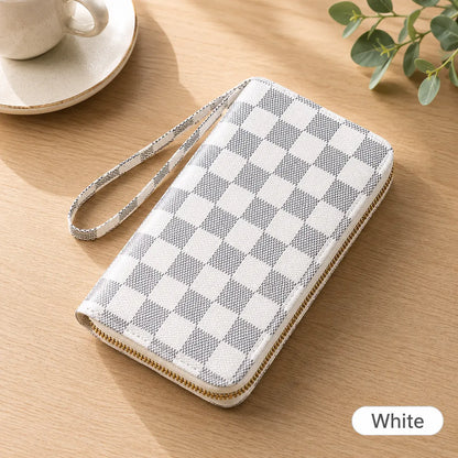 Women'S Plaid Printed Minimalist Long Wallet - Clutch Wristlet, Surround Card Holder, Zipper Closure, Versatile Casual Wear Accessory，Zipper Coin， Removable Wristet， Large Capacity Card Holder, Coins Pouch, Multi Functional Wallet， Young Girl