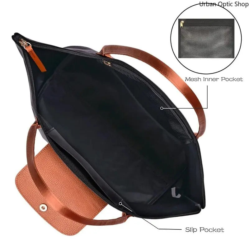 Women'S Large Capacity Tote Bag, Nylon Oxford Work Bag with Contrast Leather Handles for Commute and Daily Travel, Tote Bags, Work Bags for Women