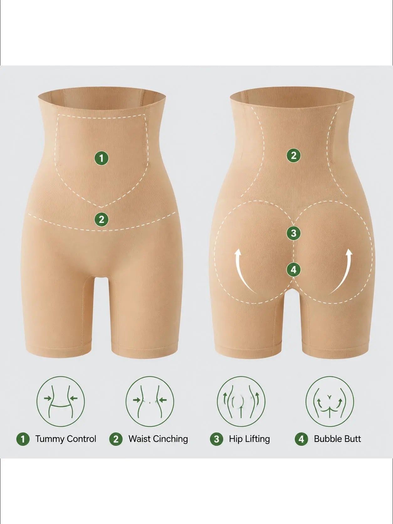 Women'S High-Waisted Seamless Solid Leg Shaping Shorts - Abdominal Shapewear, Belly Tightening, Body Shaping, Lifts & Shapes Hips, Breathable, Invisible Fit with Built-In Crotch for Everyday Wear