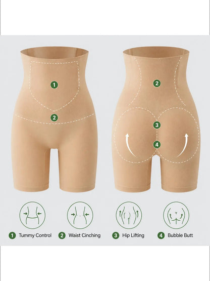 Women'S High-Waisted Seamless Solid Leg Shaping Shorts - Abdominal Shapewear, Belly Tightening, Body Shaping, Lifts & Shapes Hips, Breathable, Invisible Fit with Built-In Crotch for Everyday Wear