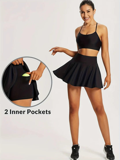 Women'S Basic Minimalist 3-Pack 2-In-1 Skorts, High Waist Stretchy Flowy Mini Skirt with Pockets, Summer Yoga Activewear Bottoms