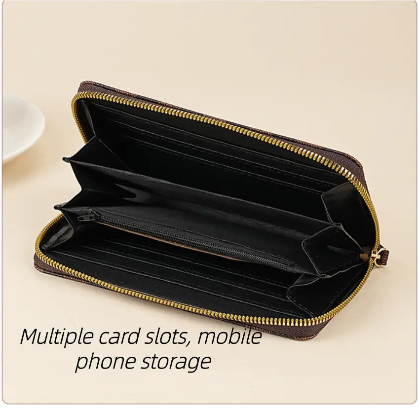 Women'S Plaid Printed Minimalist Long Wallet - Clutch Wristlet, Surround Card Holder, Zipper Closure, Versatile Casual Wear Accessory，Zipper Coin， Removable Wristet， Large Capacity Card Holder, Coins Pouch, Multi Functional Wallet， Young Girl