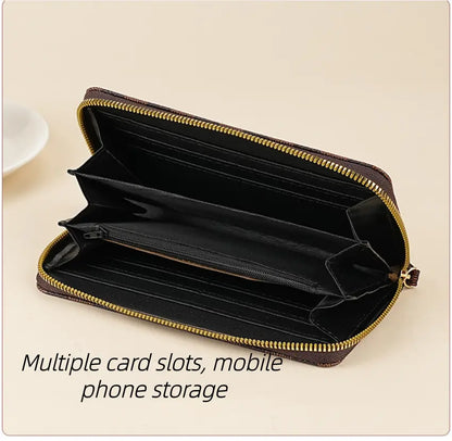 Women'S Plaid Printed Minimalist Long Wallet - Clutch Wristlet, Surround Card Holder, Zipper Closure, Versatile Casual Wear Accessory，Zipper Coin， Removable Wristet， Large Capacity Card Holder, Coins Pouch, Multi Functional Wallet， Young Girl