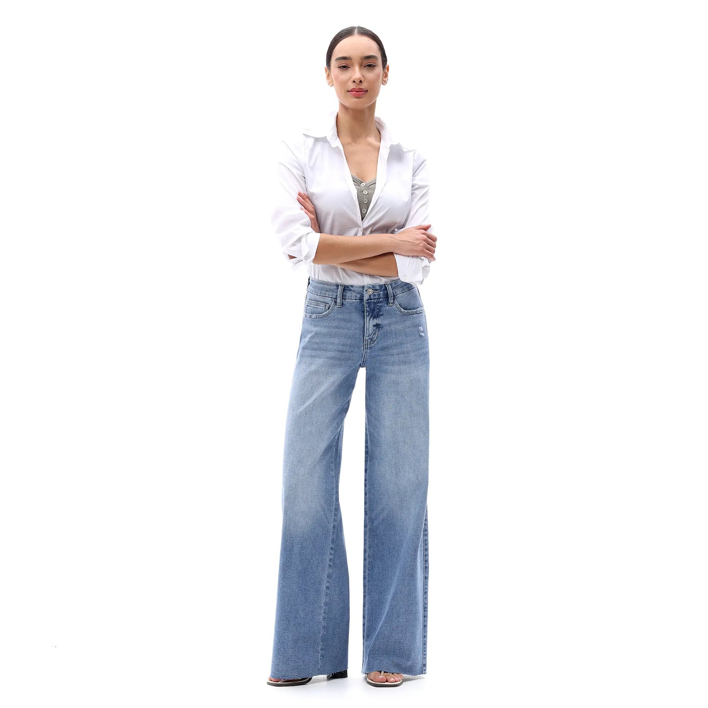 【3 Lengths】Freya ONESO Women'S Tummy Control Raw Hem Baggy Denim Pants Mid Rise Wide Leg Denim Jeans Retro Streetwear Style Comfortable Jeans Commuter Style Baggy High Stretchy Soft Breathable Spring& Summer #Summervibes