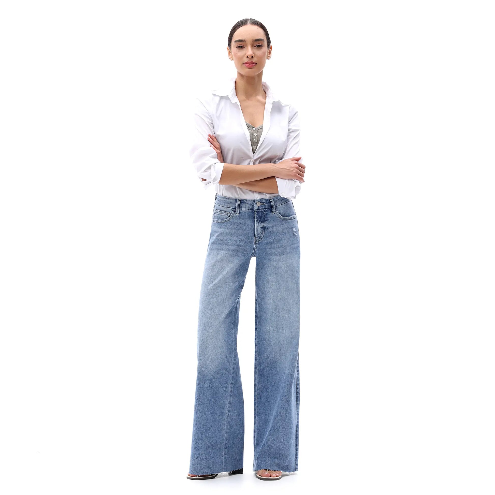 【3 Lengths】Freya ONESO Women'S Tummy Control Raw Hem Baggy Denim Pants Mid Rise Wide Leg Denim Jeans Retro Streetwear Style Comfortable Jeans Commuter Style Baggy High Stretchy Soft Breathable Spring& Summer #Summervibes