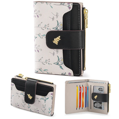 VTLASK RFID Blocking Women Long Wallet, Floral PU Leather Clutch Purse Large Card Holder Zip Coin Pocket Gift for Ladies, Wallets for Women, Polyurethane
