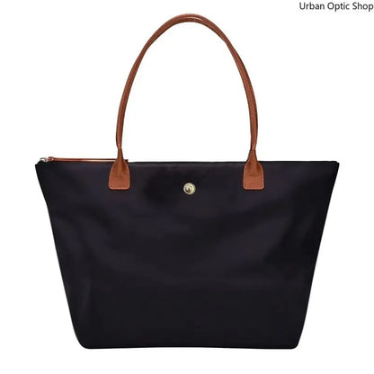 Women'S Large Capacity Tote Bag, Nylon Oxford Work Bag with Contrast Leather Handles for Commute and Daily Travel, Tote Bags, Work Bags for Women