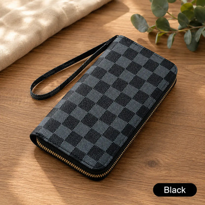 Women'S Plaid Printed Minimalist Long Wallet - Clutch Wristlet, Surround Card Holder, Zipper Closure, Versatile Casual Wear Accessory，Zipper Coin， Removable Wristet， Large Capacity Card Holder, Coins Pouch, Multi Functional Wallet， Young Girl