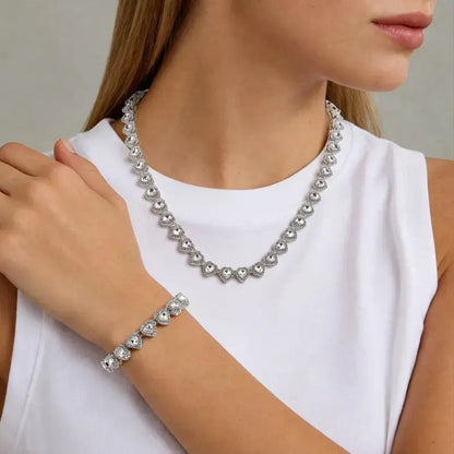 2Pcs Set Heart Shaped Cuban Chain Necklace Set for &,Hip Hop Style Choker Set,Luxurious Jewelry Set for Valentine'S Day Gifts, Birthday,Everyday & Party Wear, for Teenager