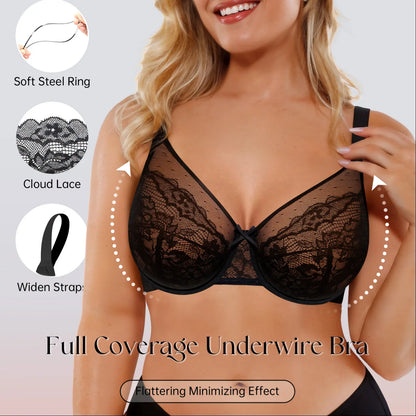 Letsjoli Minimizer Bra for Women Full Coverage Lace Unlined Wirefree plus Size Supportive for Large Bust