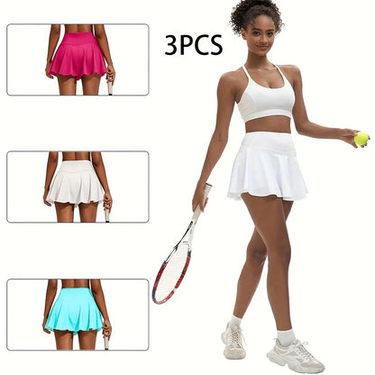 Women'S Basic Minimalist 3-Pack 2-In-1 Skorts, High Waist Stretchy Flowy Mini Skirt with Pockets, Summer Yoga Activewear Bottoms