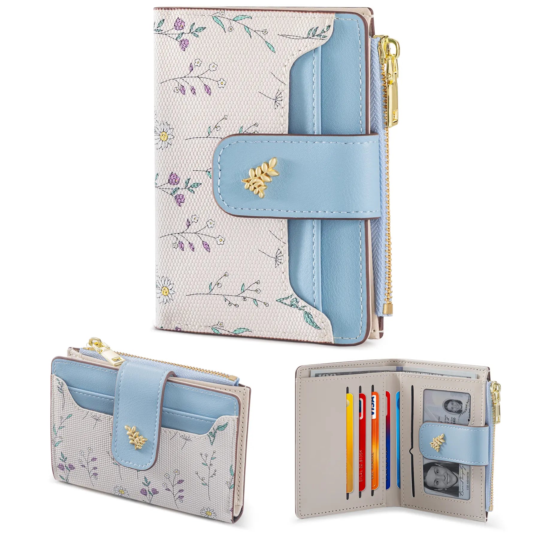 VTLASK RFID Blocking Women Long Wallet, Floral PU Leather Clutch Purse Large Card Holder Zip Coin Pocket Gift for Ladies, Wallets for Women, Polyurethane
