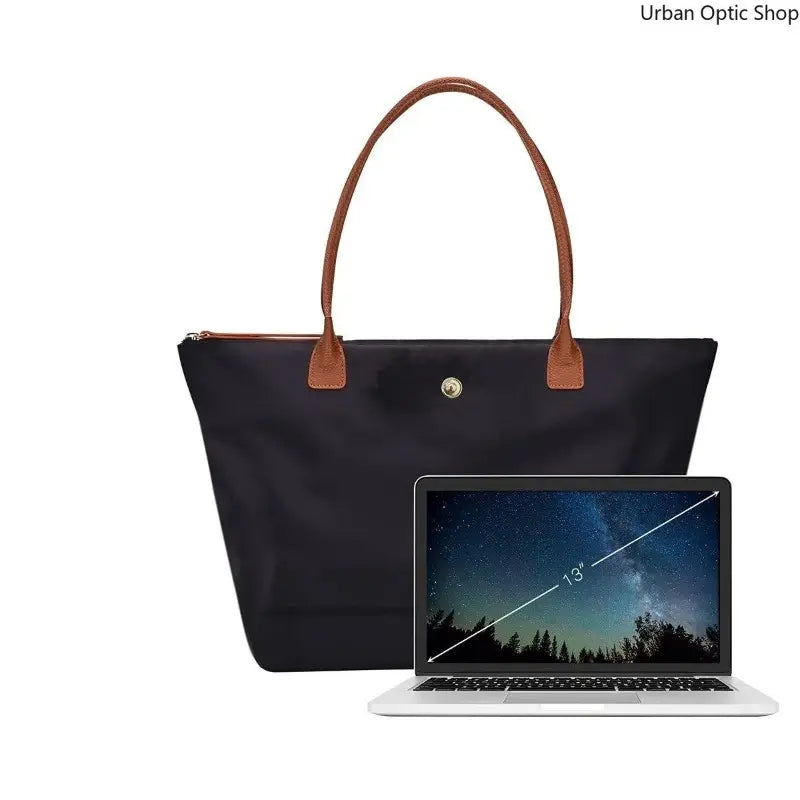 Women'S Large Capacity Tote Bag, Nylon Oxford Work Bag with Contrast Leather Handles for Commute and Daily Travel, Tote Bags, Work Bags for Women