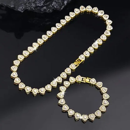 2Pcs Set Heart Shaped Cuban Chain Necklace Set for &,Hip Hop Style Choker Set,Luxurious Jewelry Set for Valentine'S Day Gifts, Birthday,Everyday & Party Wear, for Teenager