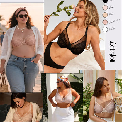 Letsjoli Minimizer Bra for Women Full Coverage Lace Unlined Wirefree plus Size Supportive for Large Bust