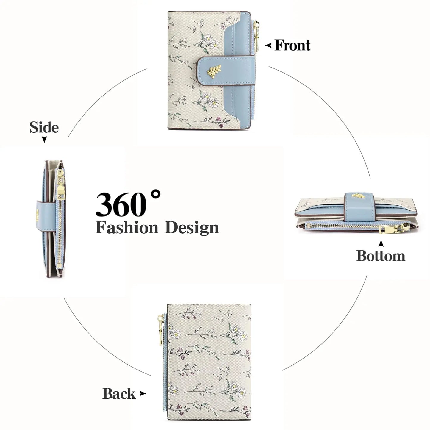 VTLASK RFID Blocking Women Long Wallet, Floral PU Leather Clutch Purse Large Card Holder Zip Coin Pocket Gift for Ladies, Wallets for Women, Polyurethane